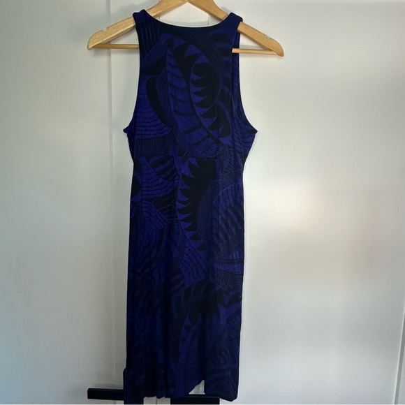 Athleta Santorini Blue black Leaf Print High Neck Dress Small Sleeveless casual - Picture 7 of 11